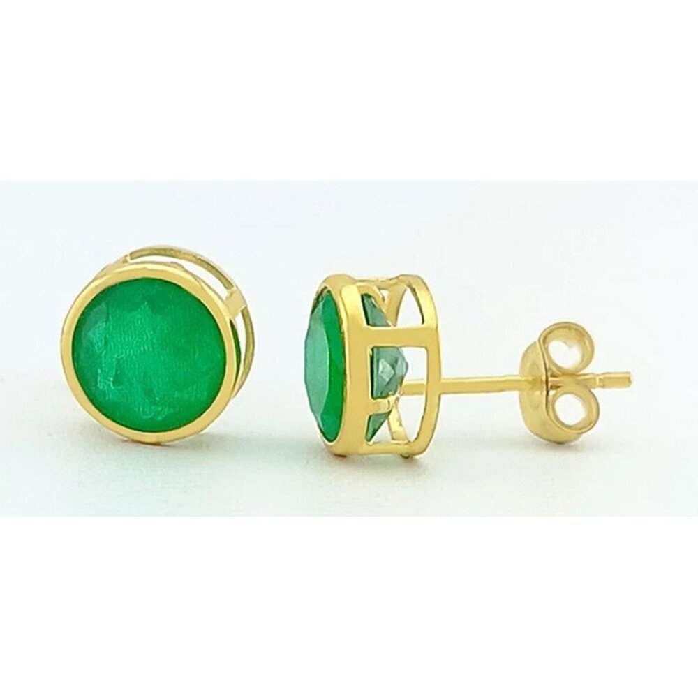 Genuine 1.68 Cts Emerald Stud Earrings 14k Gold - Picture 4 of 5